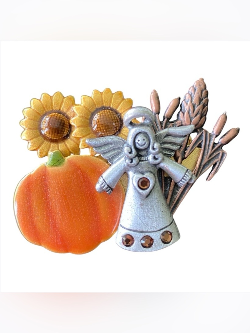 Vintage Thanksgiving Brooch Pin KENNETH COLE Harvest Angel Bronze Copper Pewter
